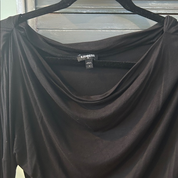 Express Black Draped Long Sleeve Bodysuit - Picture 4 of 4
